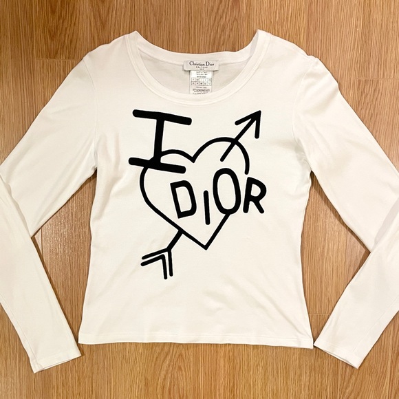 AUTHENTIC CHRISTIAN DIOR “I ❤️ DIOR” LONG SLEEVE TEE IN WHITE - Picture 3 of 16